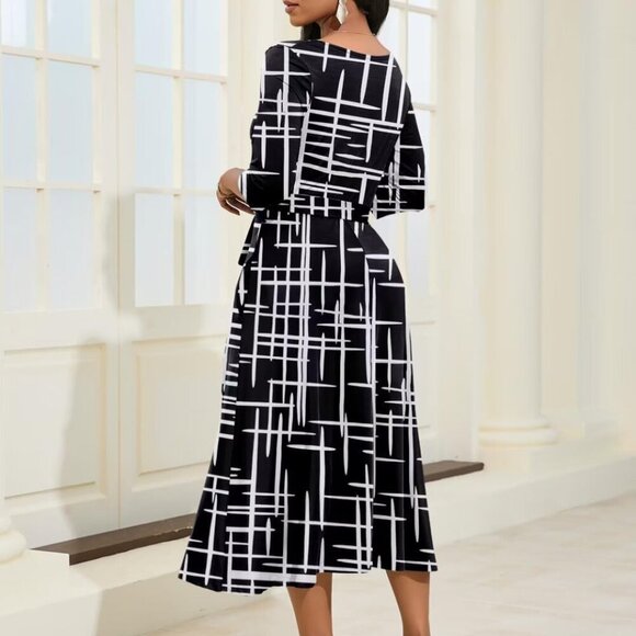 Midi Dresses for Women Casual 3/4 Sleeve Wrap Dress Plus Size Curvy Cocktail Dre - Picture 5 of 5